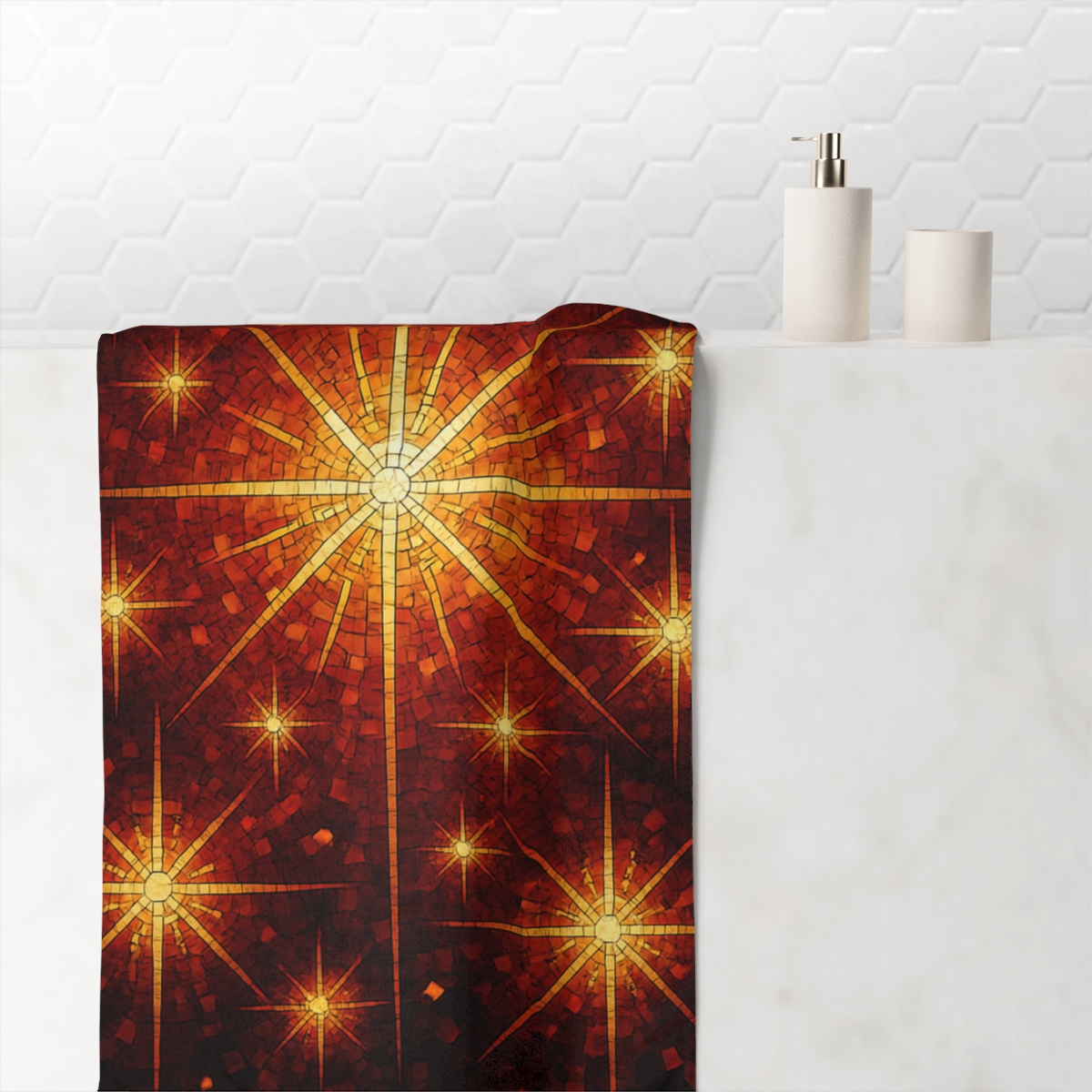 Radiant Starburst Mosaic personalized bath towels