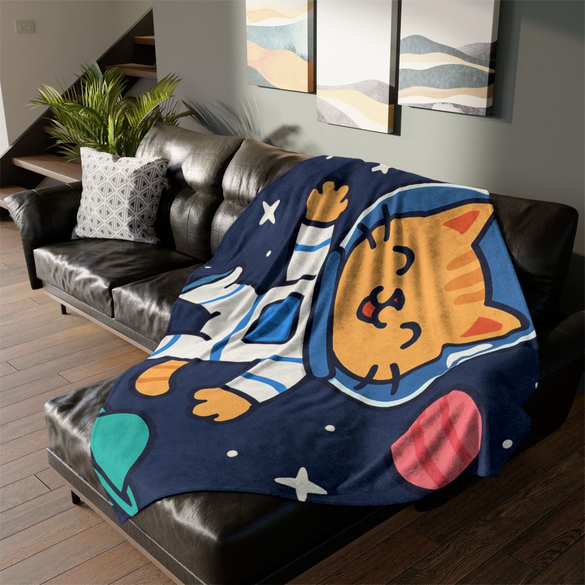 Curious Space Explorer Cat personalized cozy blankets
