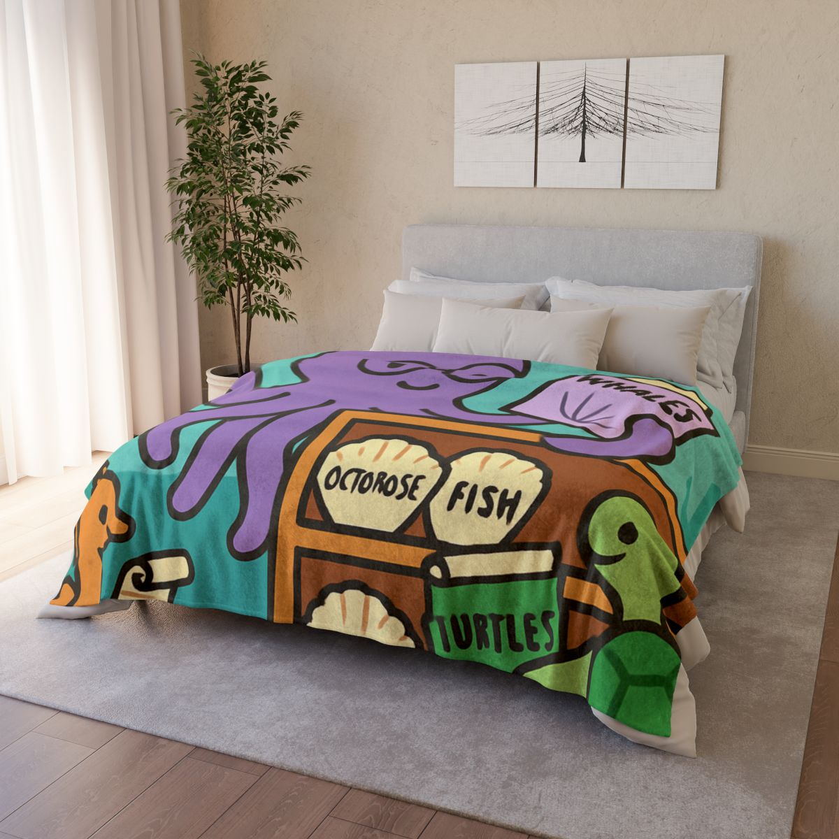Undersea Library Of The Curious Octopus stylish throw blankets