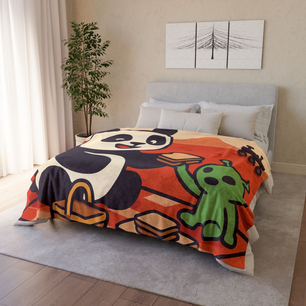 Martian Panda Picnic personalized cozy blankets