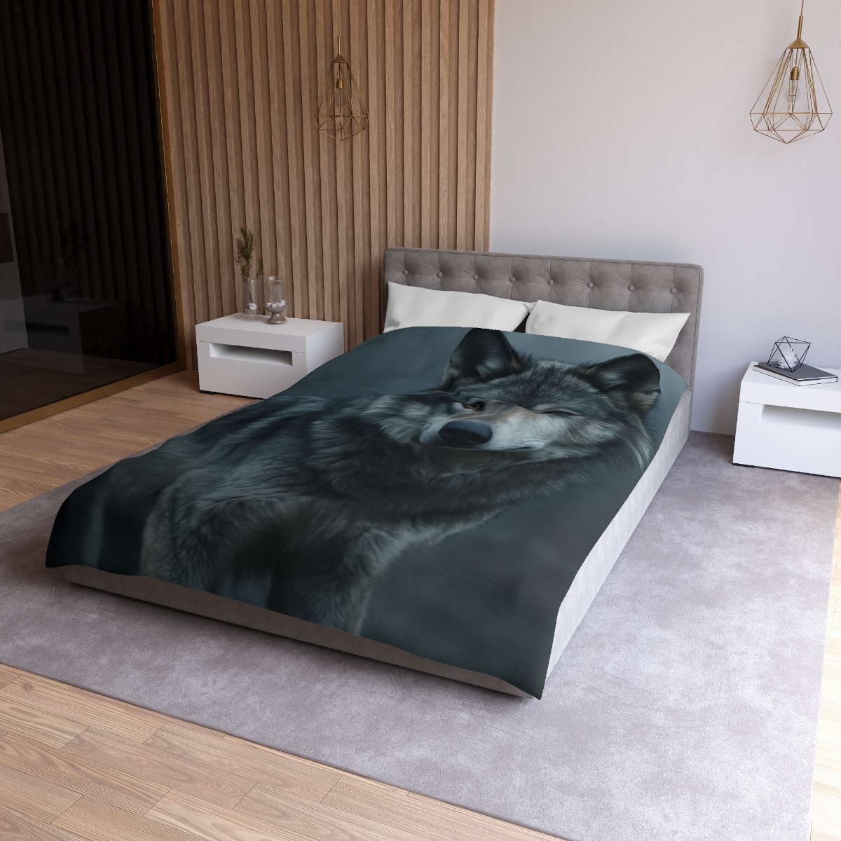 Moonlit Gaze Gray Wolf custom duvets