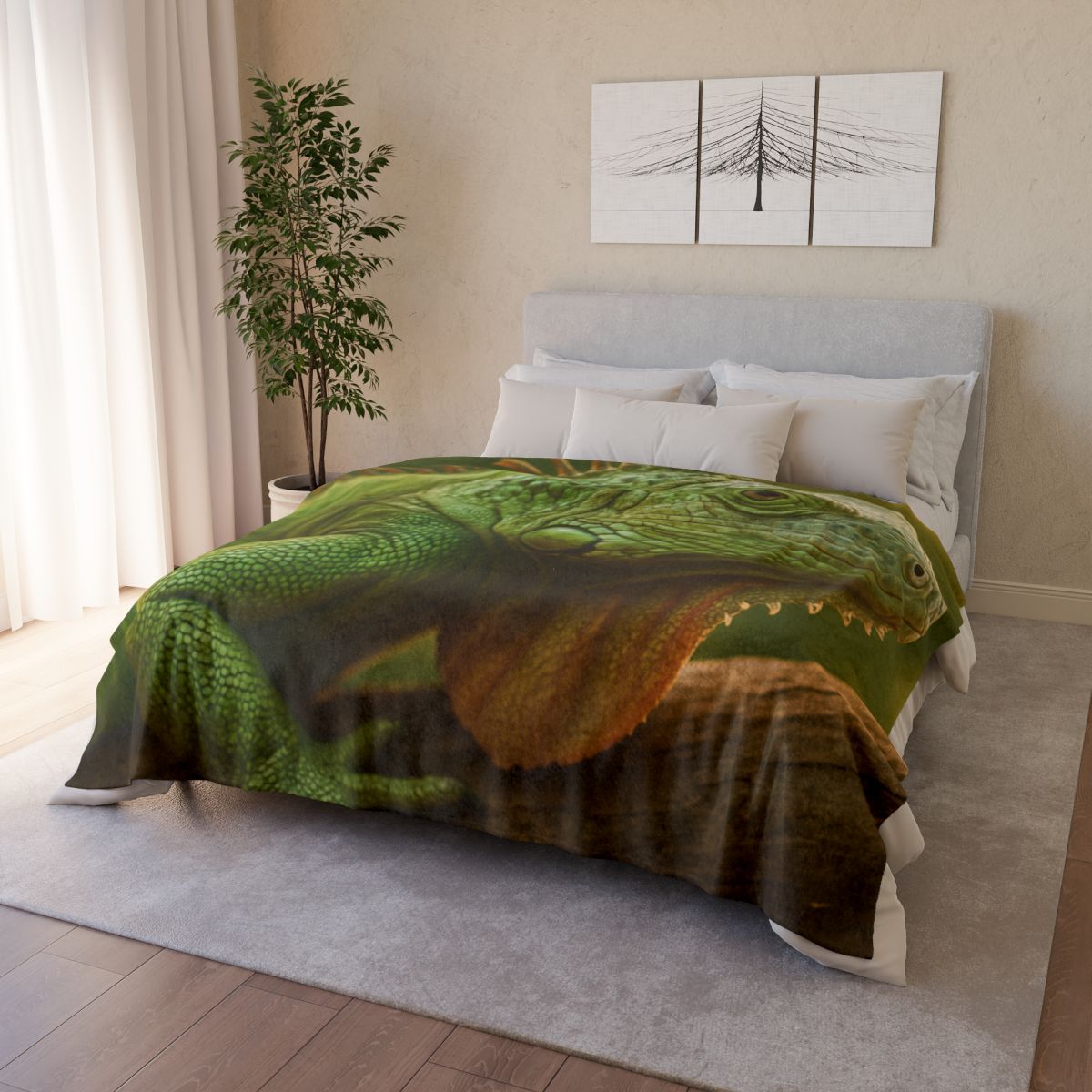 Orbit Glow Green Iguana soft fleece blankets