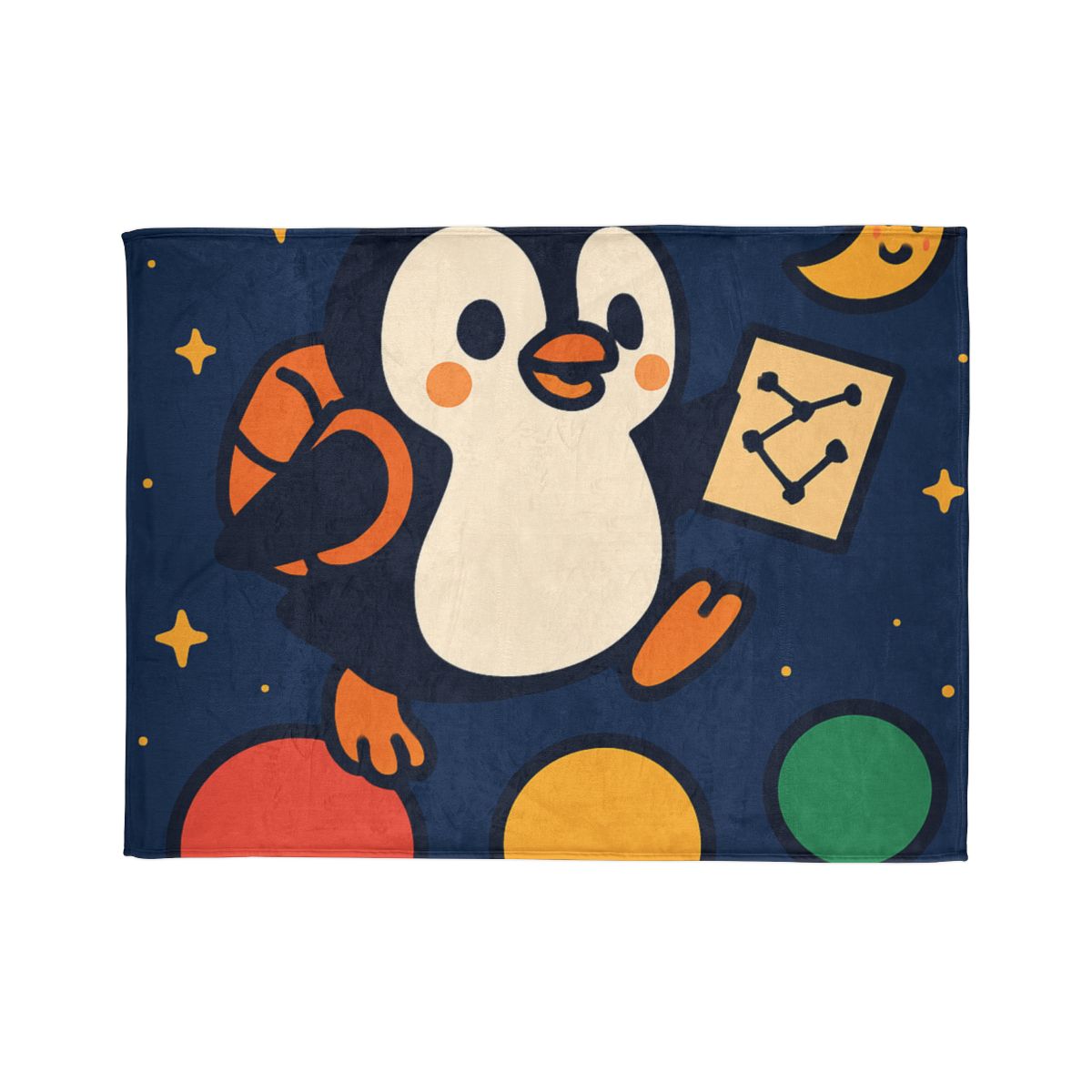 Planet Hopping Penguin Explorer designer printed blankets