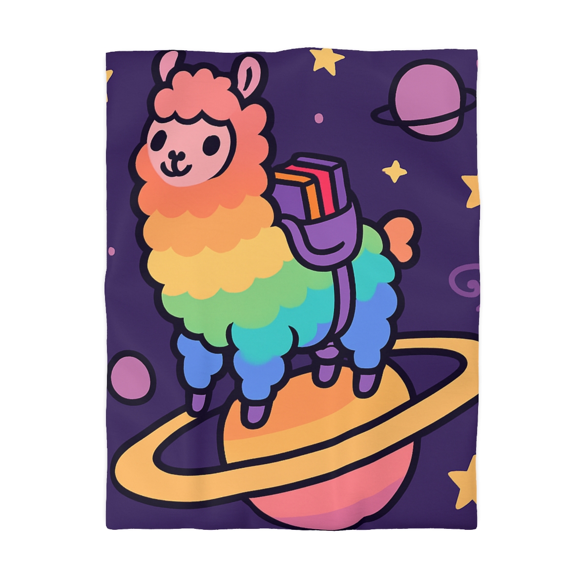 Galaxy Riding Rainbow Llama personalized bedding duvets