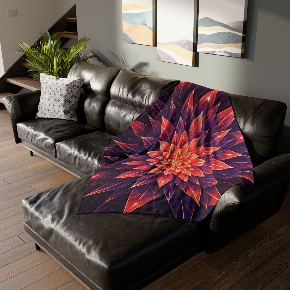 Cosmic Bloom Fractal soft fleece blankets