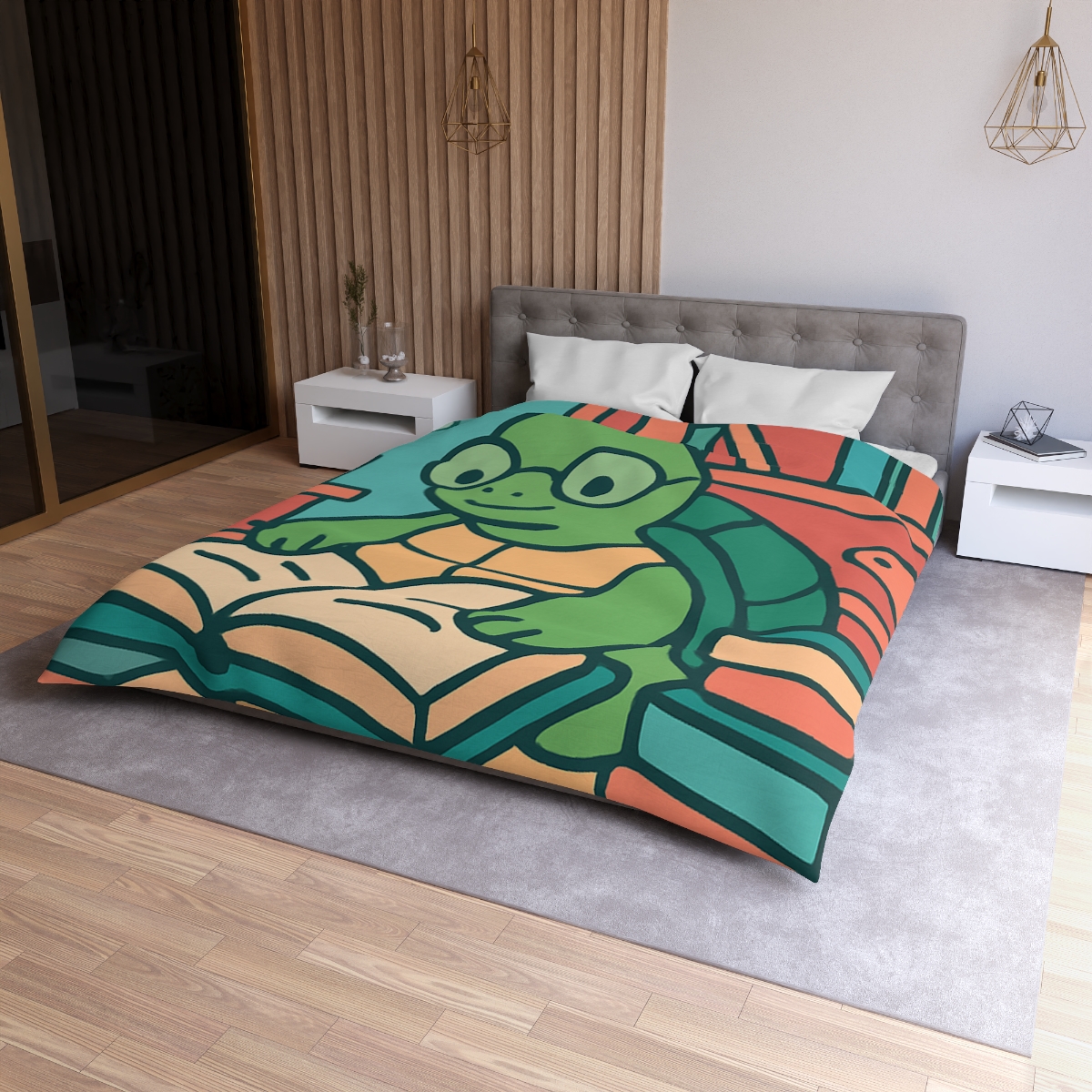 Underwater Library With Bookish Turtle designer printed duvets