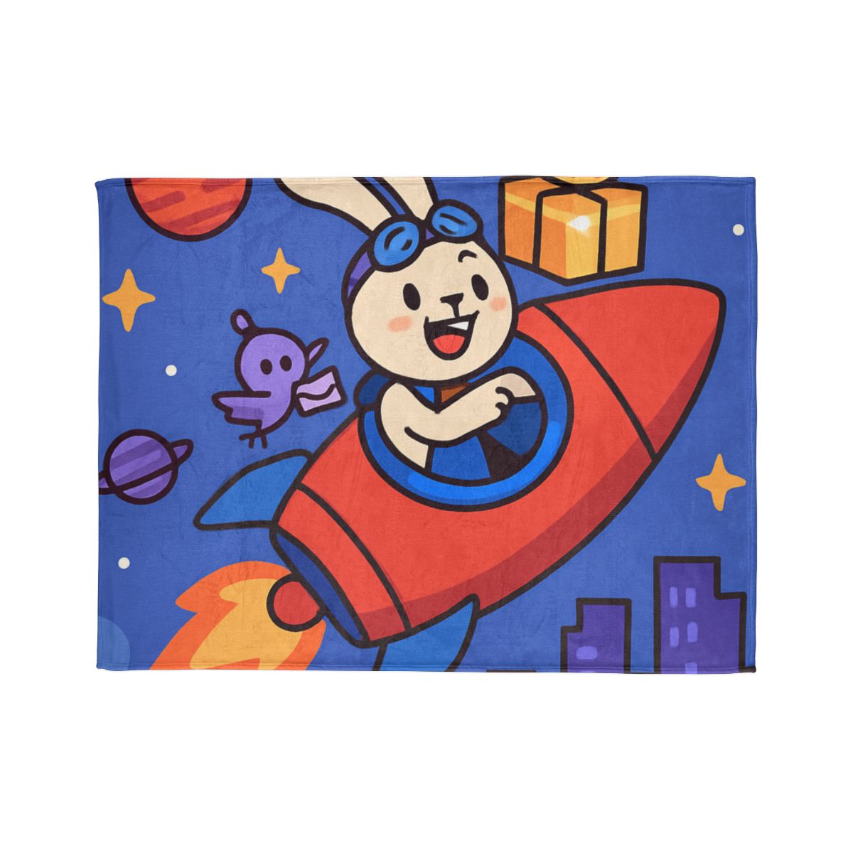 Rocket Rabbit Space Delivery personalized cozy blankets