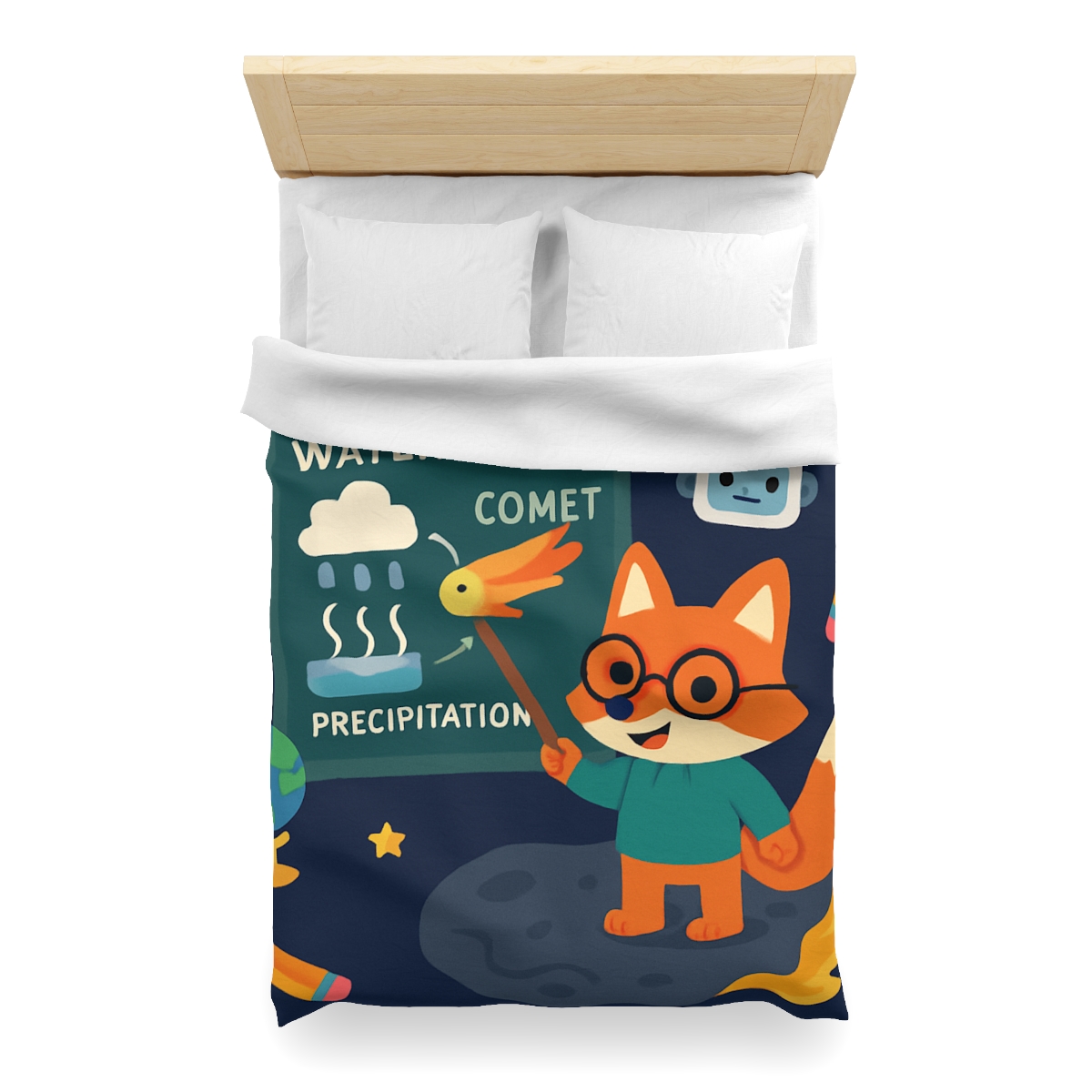 Comet Classroom With Professor Fox designer printed duvets