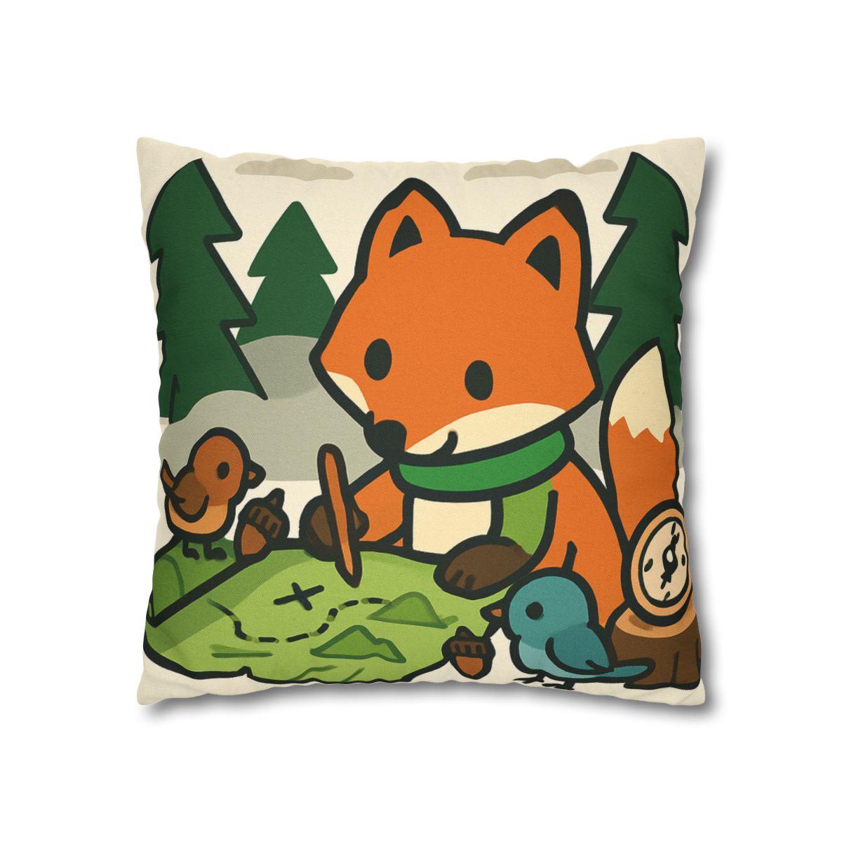 The Map Making Fox In Misty Pines designer print pillow cases