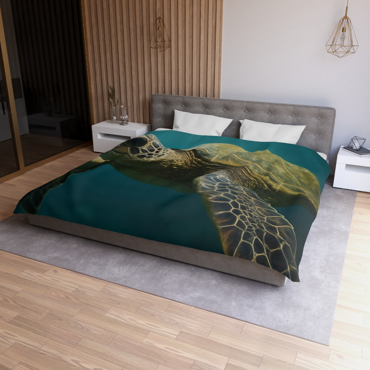 Glasswater Drift Green Sea Turtle designer printed duvets