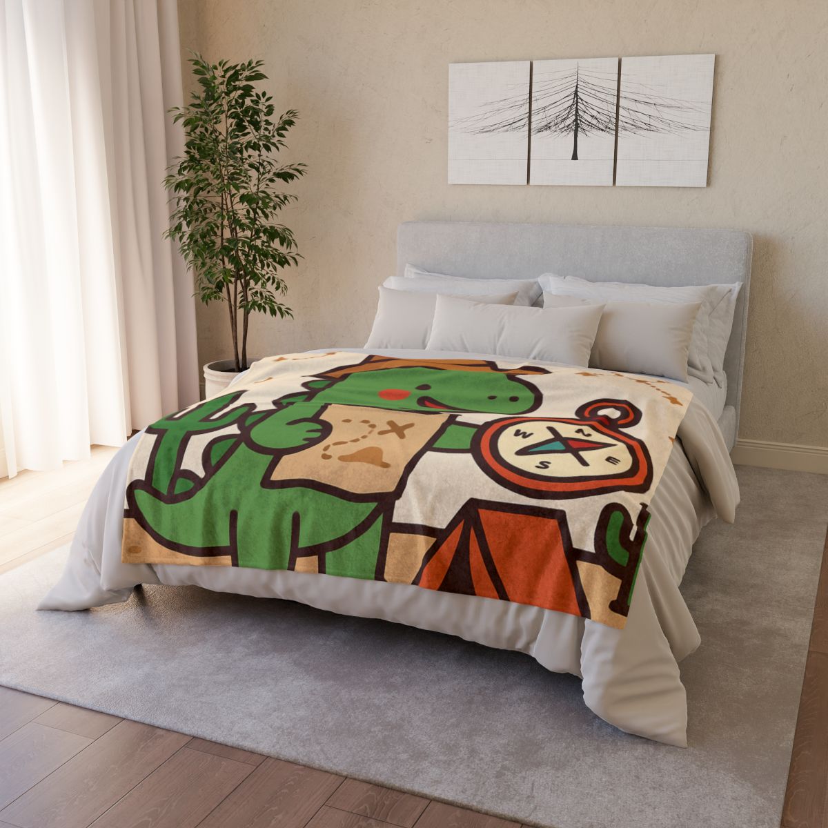 Desert Dino Map Quest With Compass And Constellations decorative home blankets