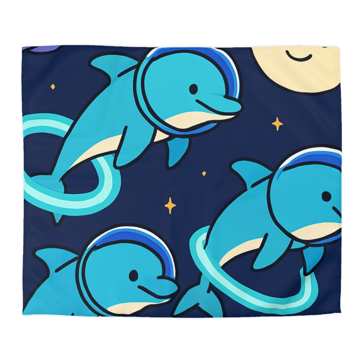 Cosmic Dolphin Playground personalized bedding duvets