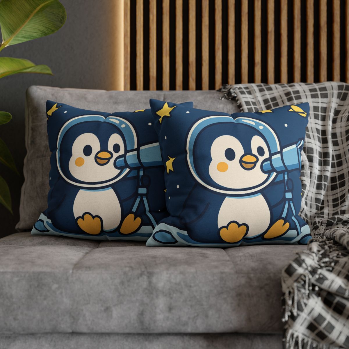 Stargazing Penguin On The Moon comfortable bedding pillow covers
