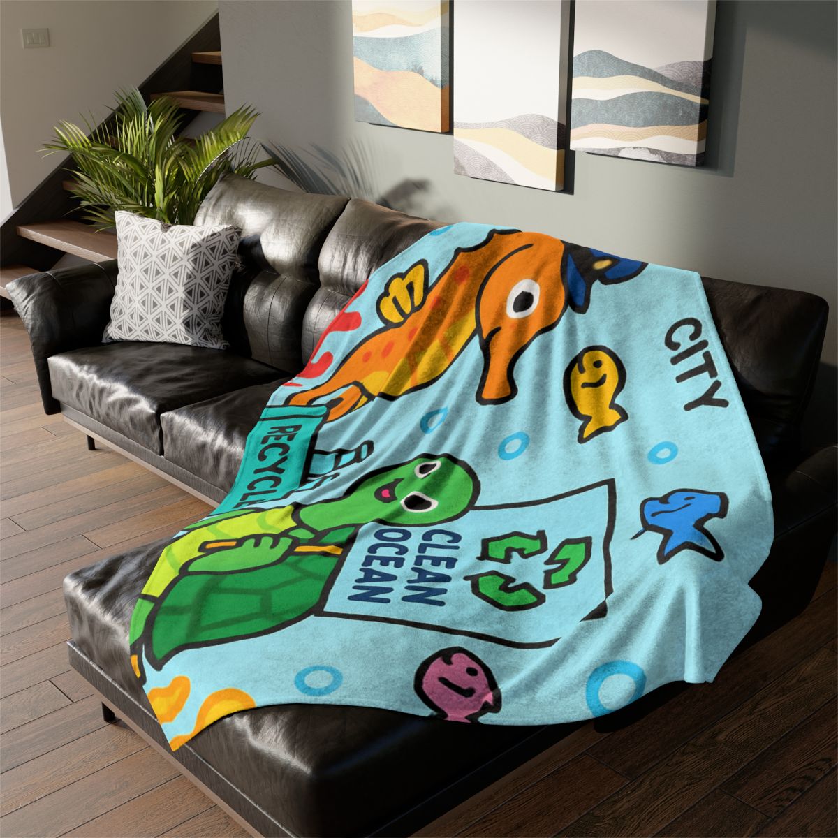 Coral City Recycling Parade With Captain Seahorse trendy patterned blankets