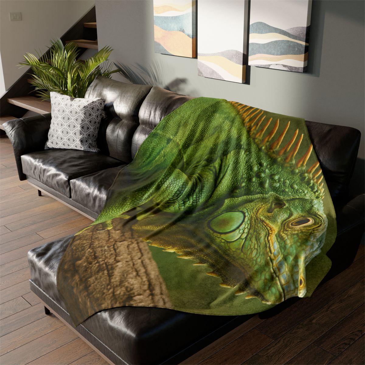 Emerald Drift Green Iguana soft fleece blankets