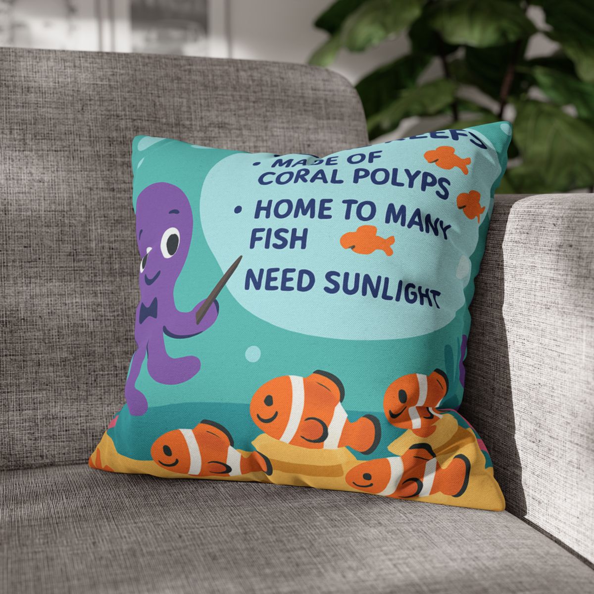 Coral Classroom With Professor Octopus stylish decorative pillowcases