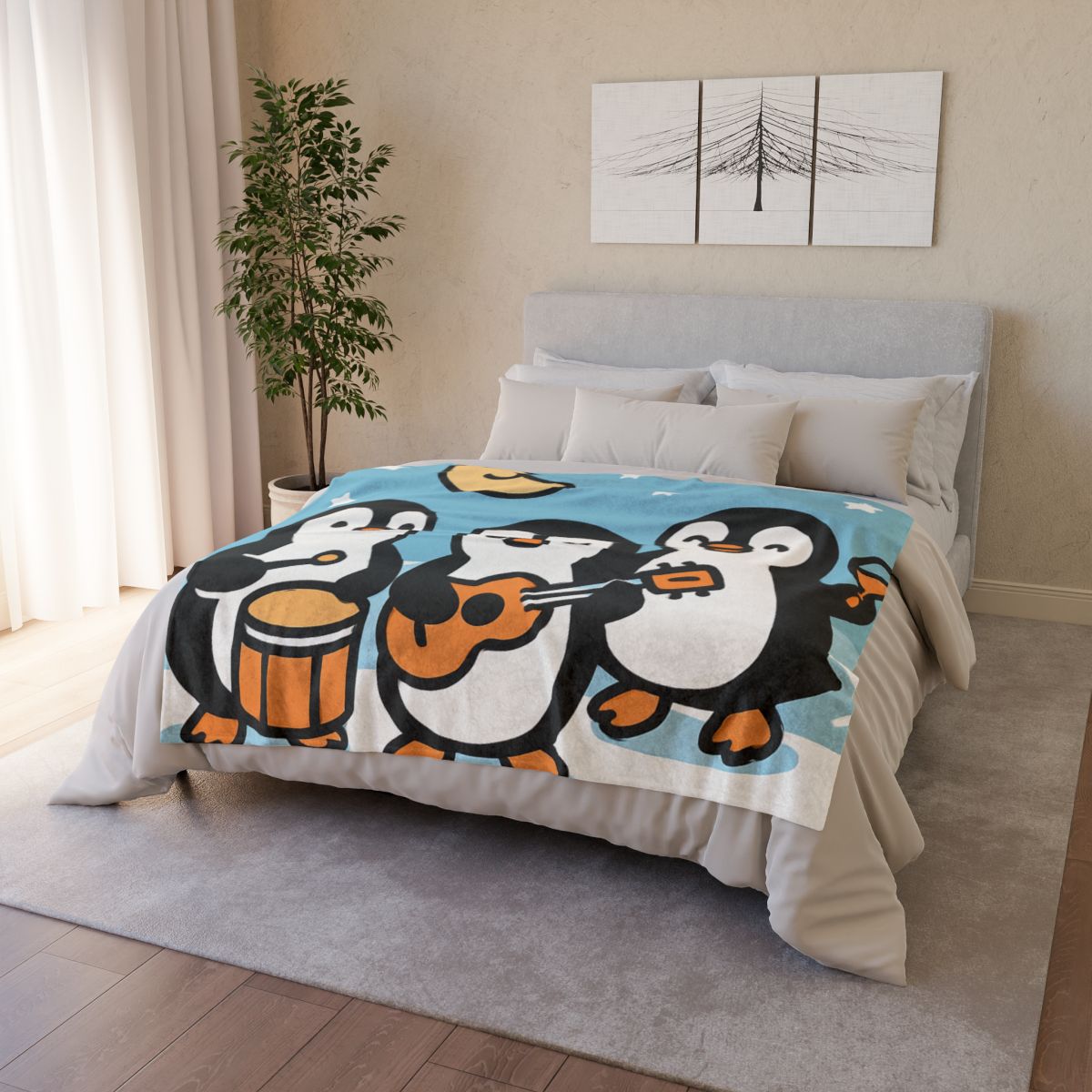 Moonlit Penguin Band designer printed blankets