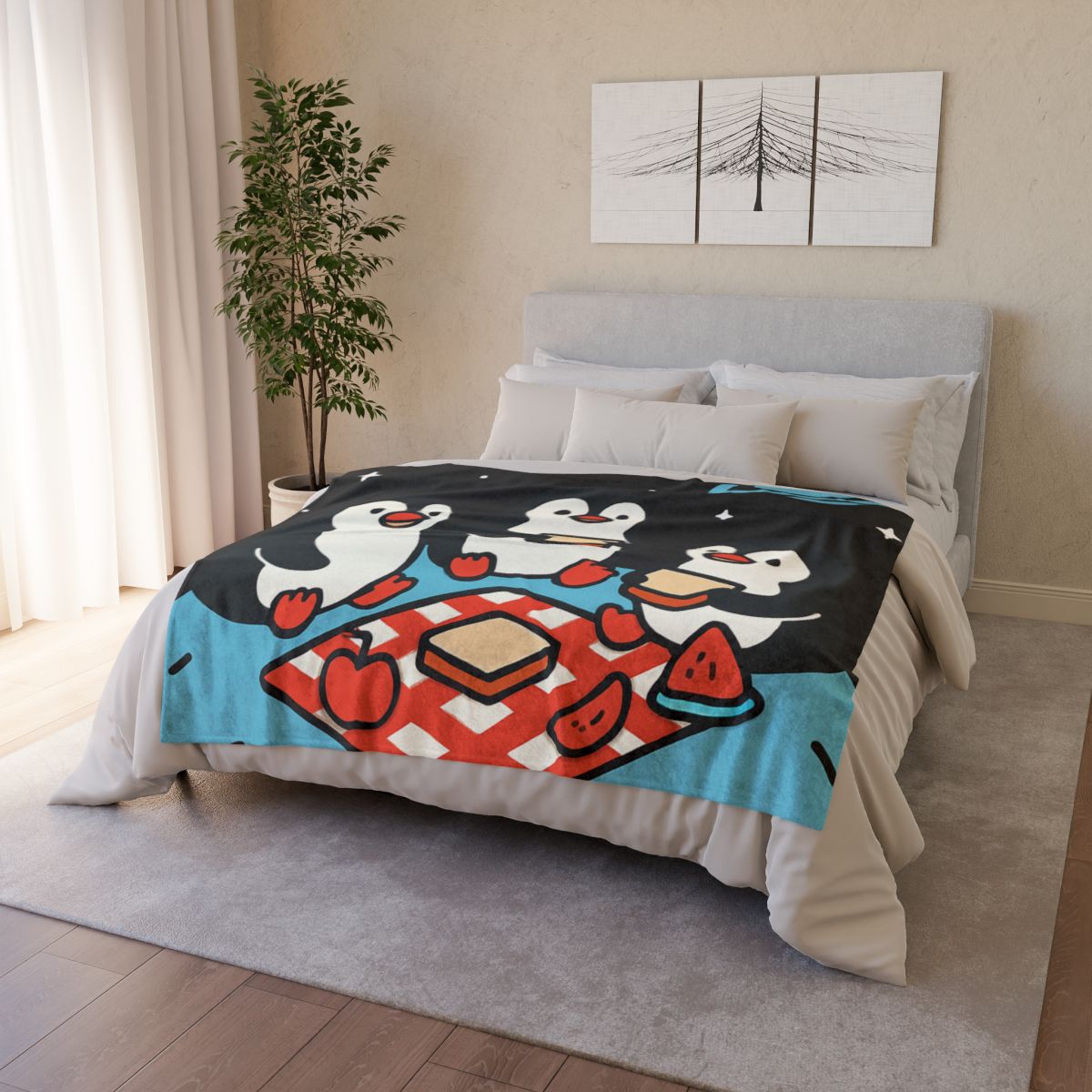 Planet Picnic Penguins personalized cozy blankets