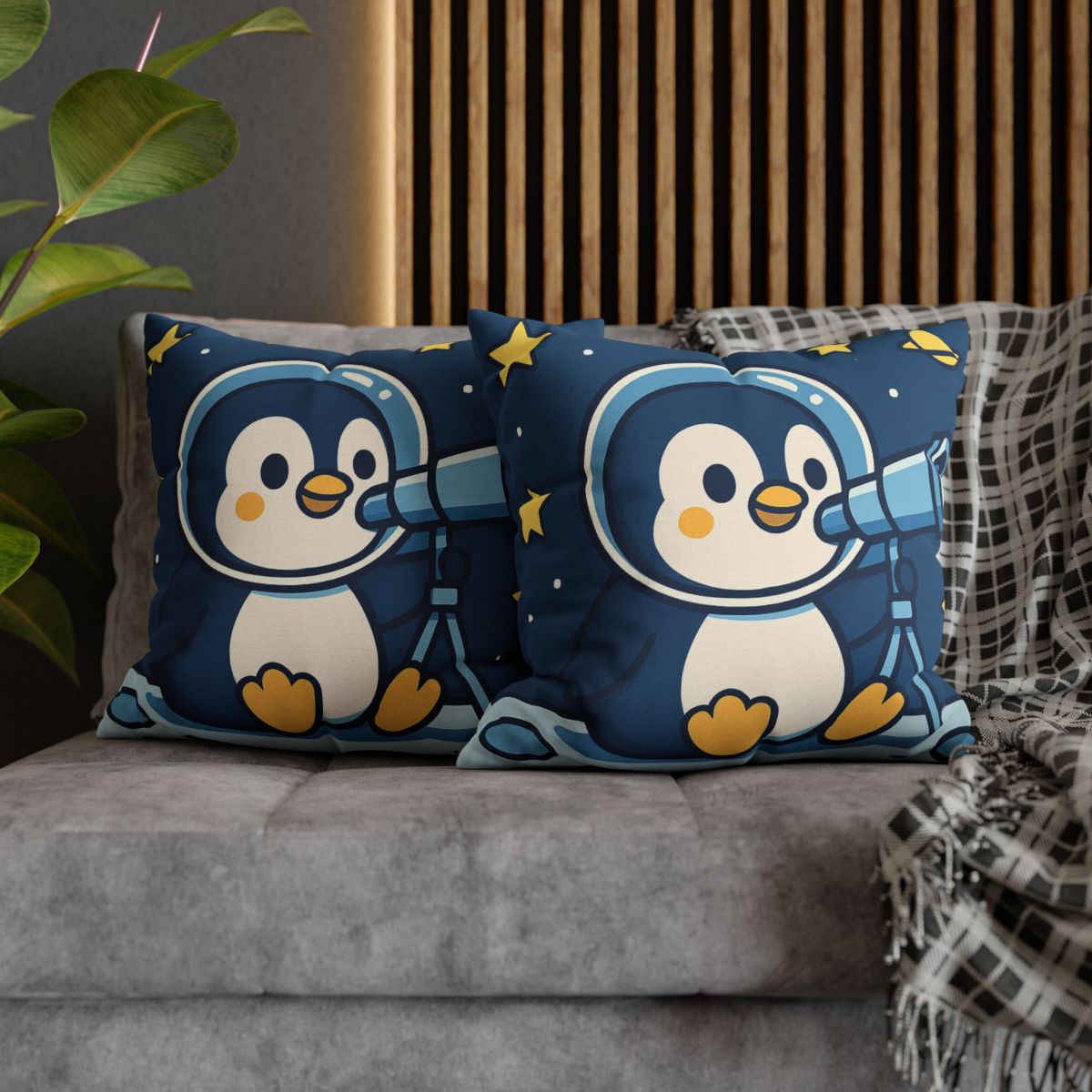 Stargazing Penguin On The Moon comfortable bedding pillow covers