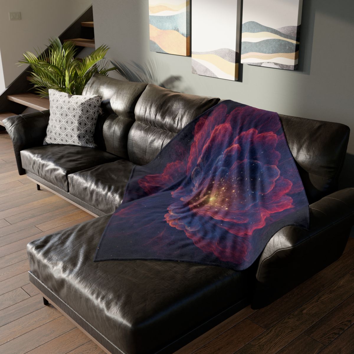 Fractal Nebula Bloom designer printed blankets