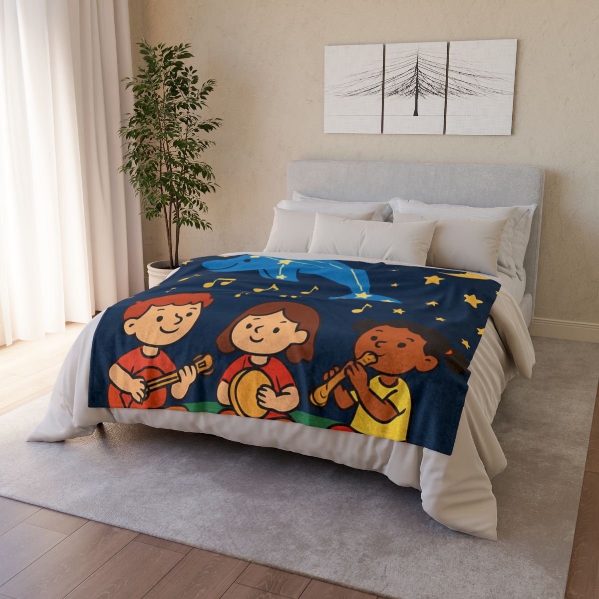 Starlight Orchestra Of The Dolphin Constellation designer printed blankets