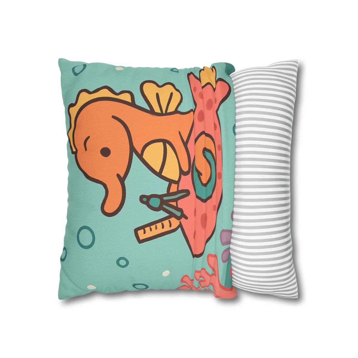 Coral Rocket Seahorse designer print pillow cases