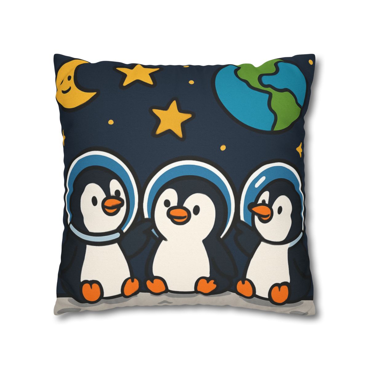 Stargazing Penguins On The Moon designer print pillow cases
