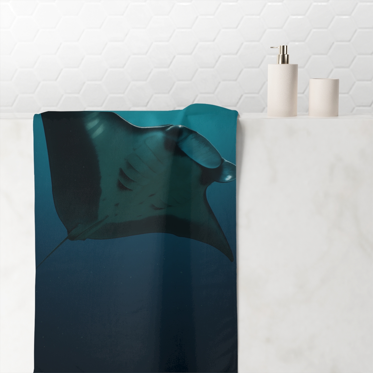 Blue Current Manta Ray designer printed towels