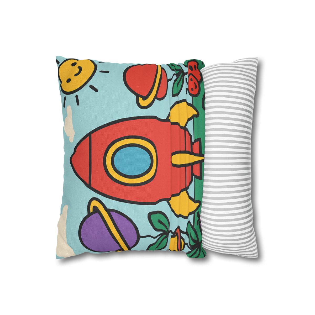 Rainbow Rocket Garden designer print pillow cases