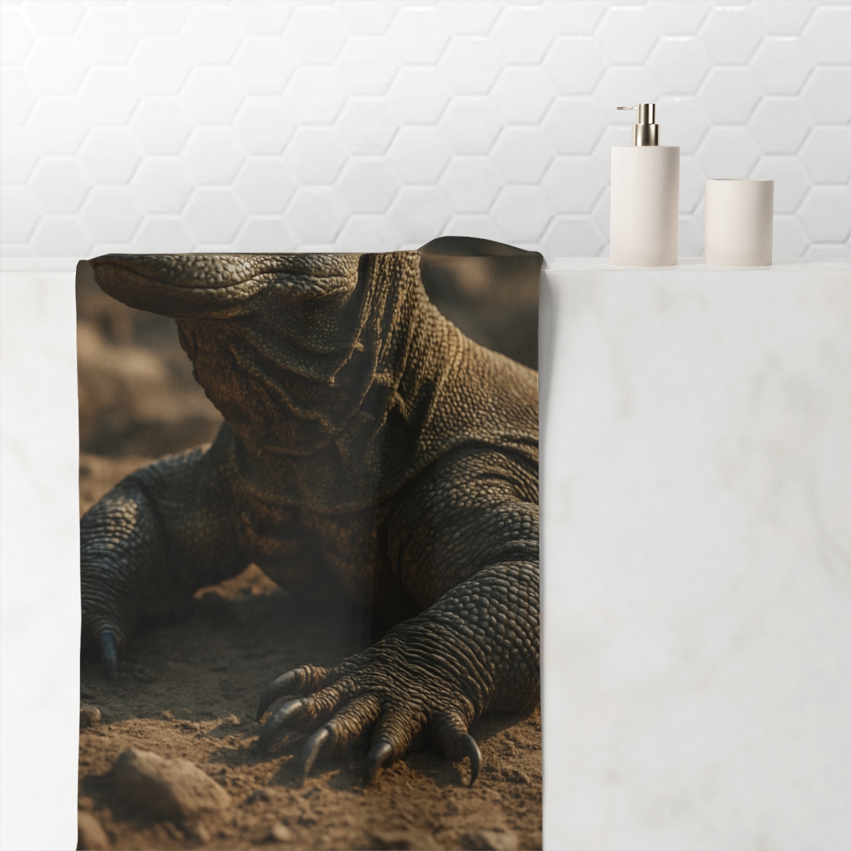 Ancient Sentinel Komodo Dragon trendy hand towels