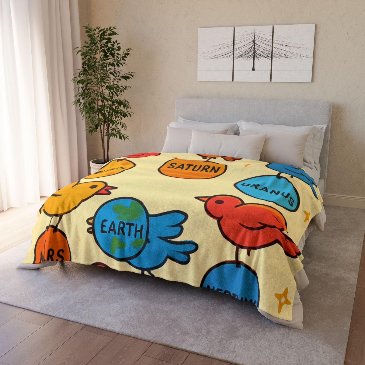 Solar System Circus Of Birds personalized cozy blankets