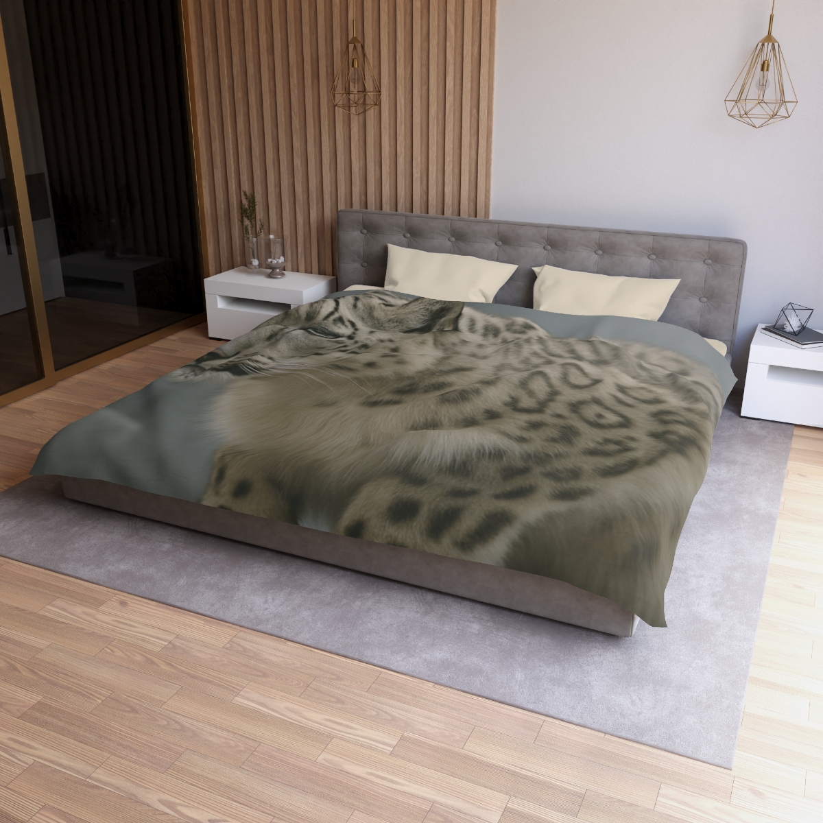 Silent Ridge Snow Leopard designer printed duvets