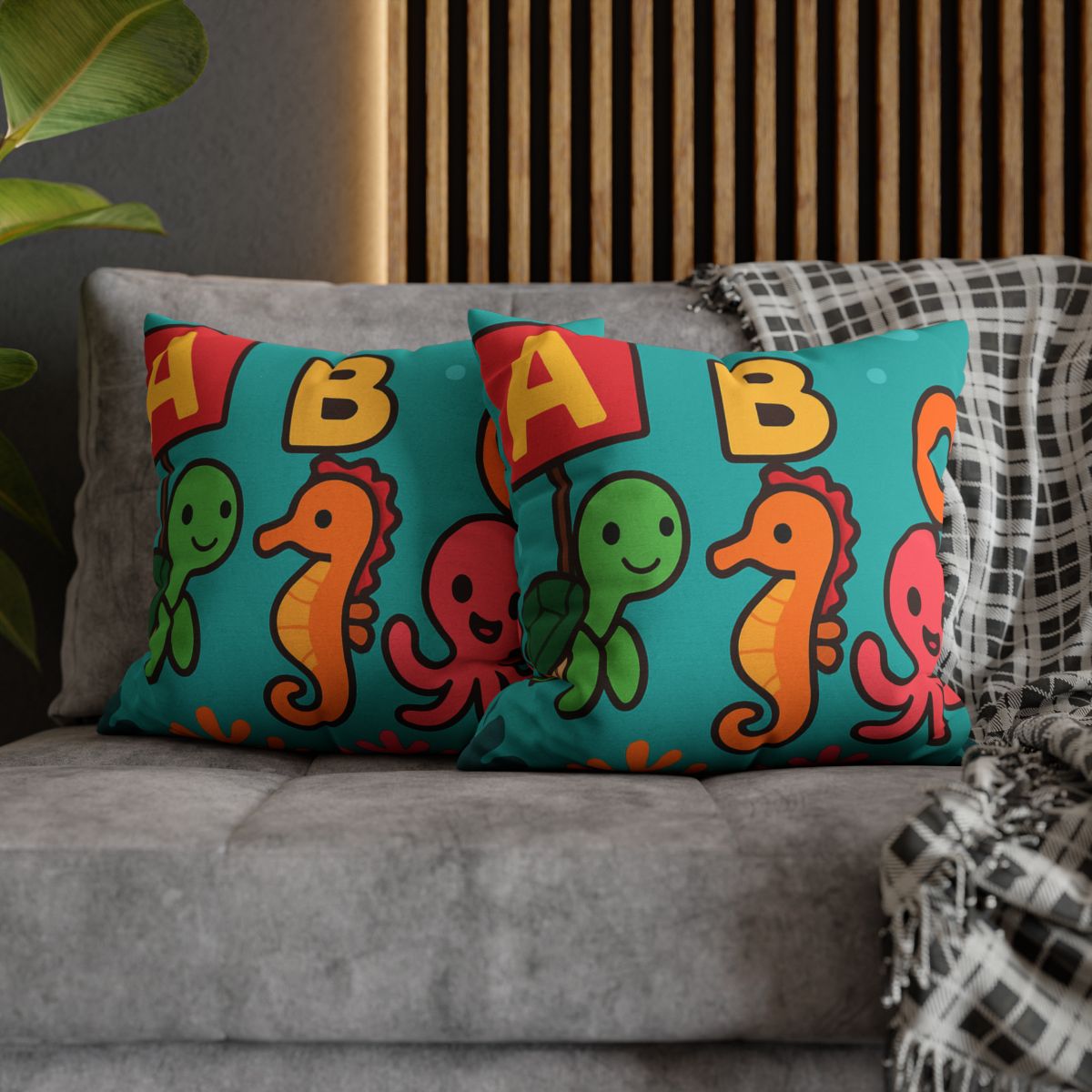 Coral Reef Alphabet Parade soft cotton pillow cases