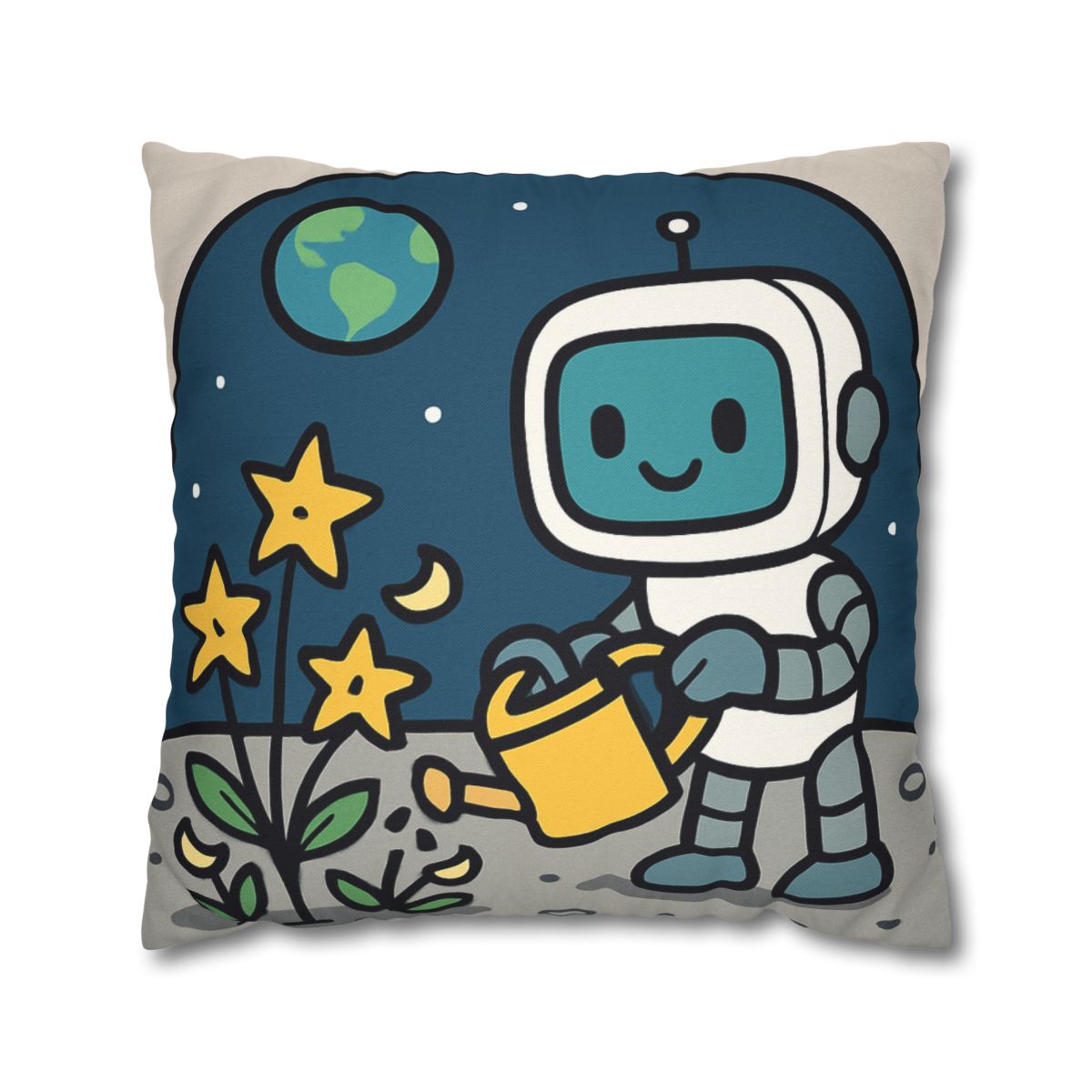 Moon Garden Robot And Space Sprouts designer print pillow cases