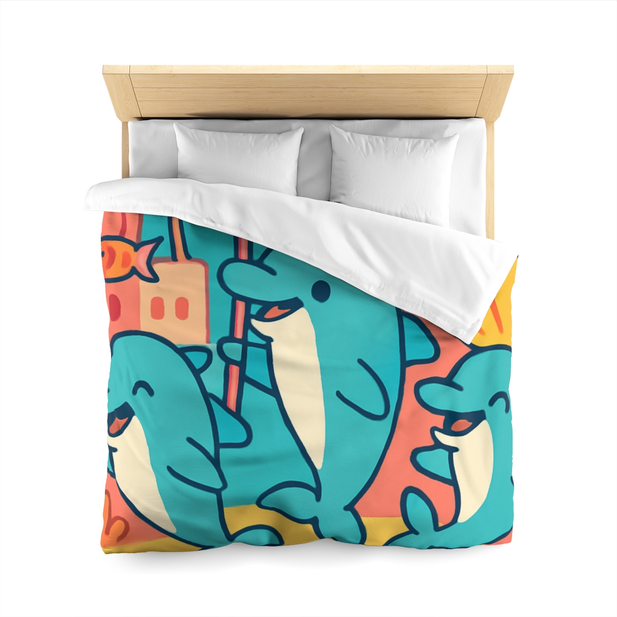 Coral City Dolphin Parade custom duvets