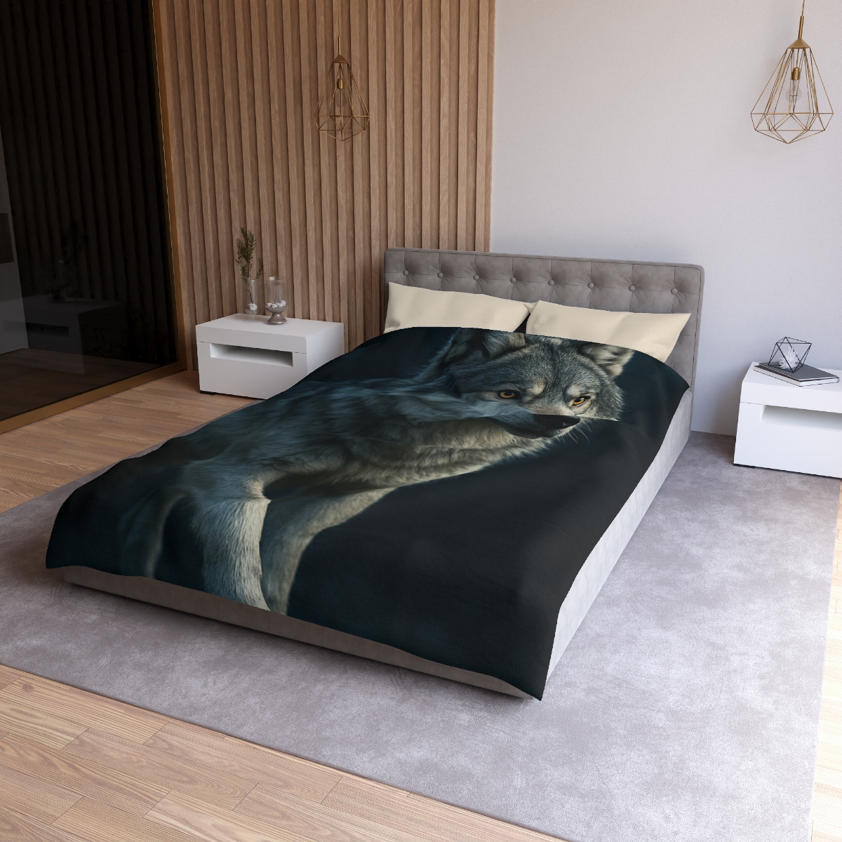 Moonlit Pause Gray Wolf trendy bedroom duvets