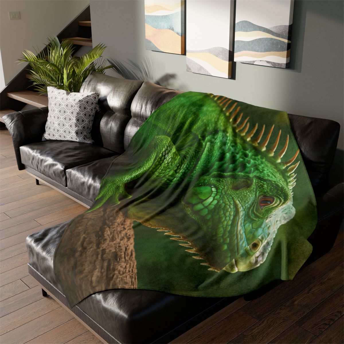 Emerald Gaze Green Iguana personalized cozy blankets