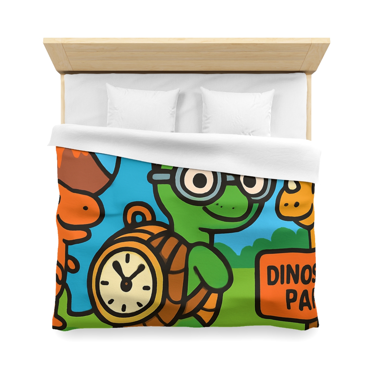 Time Traveling Turtle At The Dino Park designer printed duvets