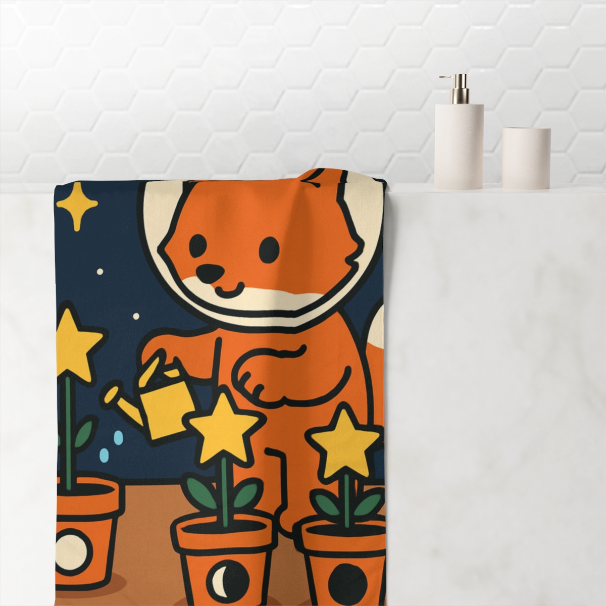 Moon Garden Botanist Fox With Phases Of The Moon personalized bath towels