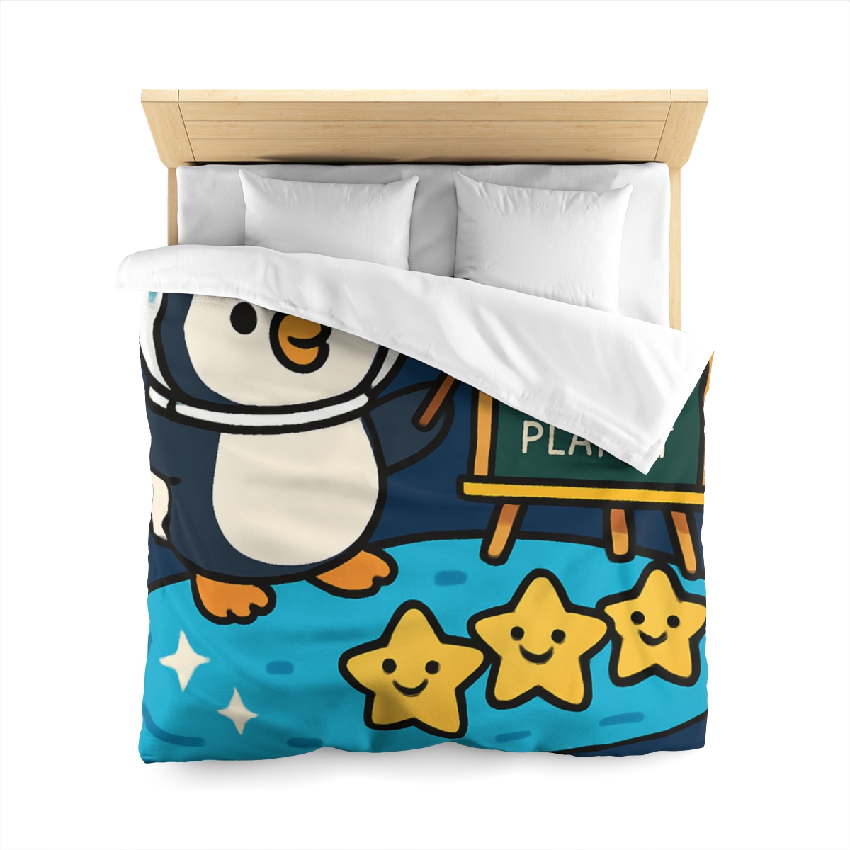 Comet Classroom With Captain Penguin designer printed duvets