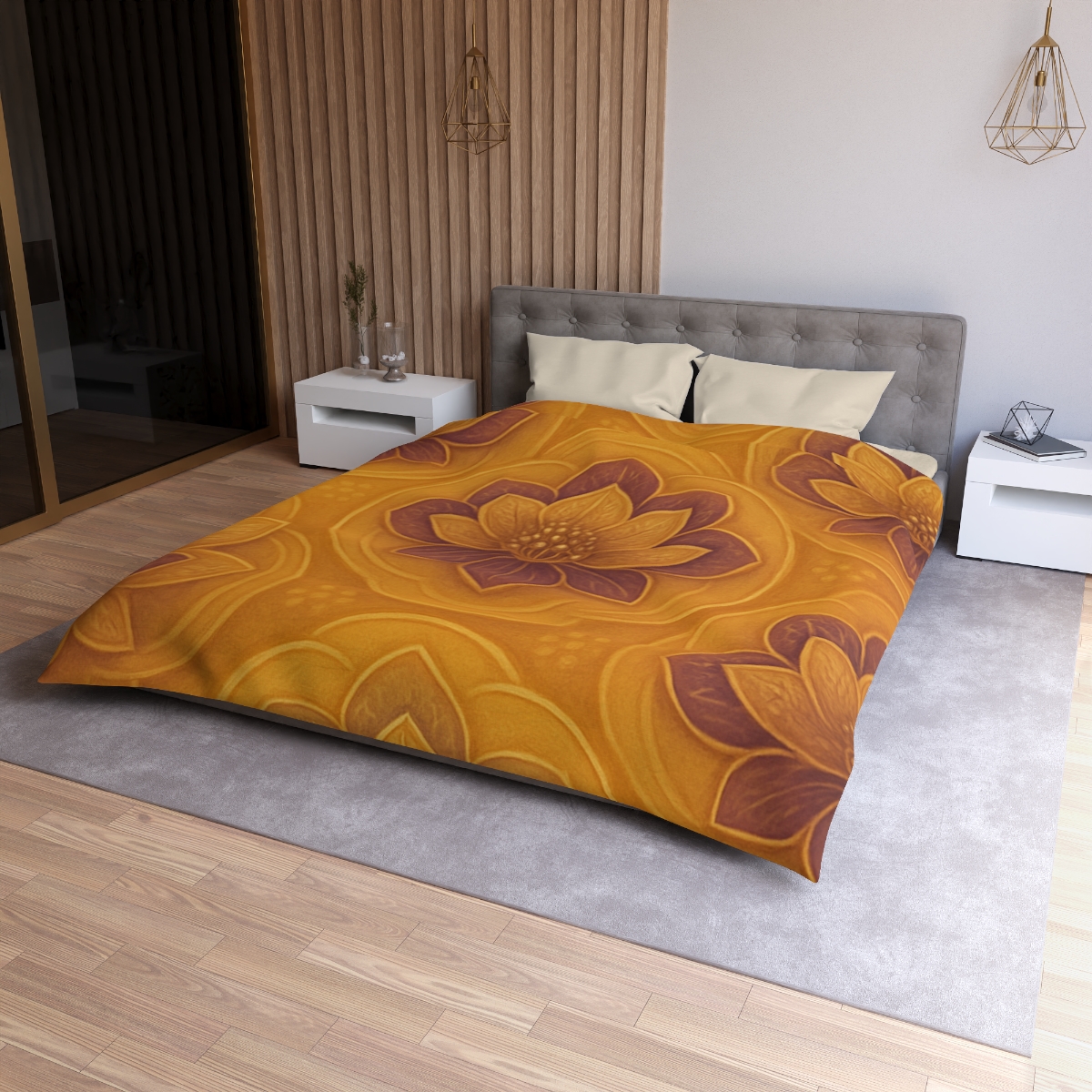 Auric Blossom Halo designer printed duvets