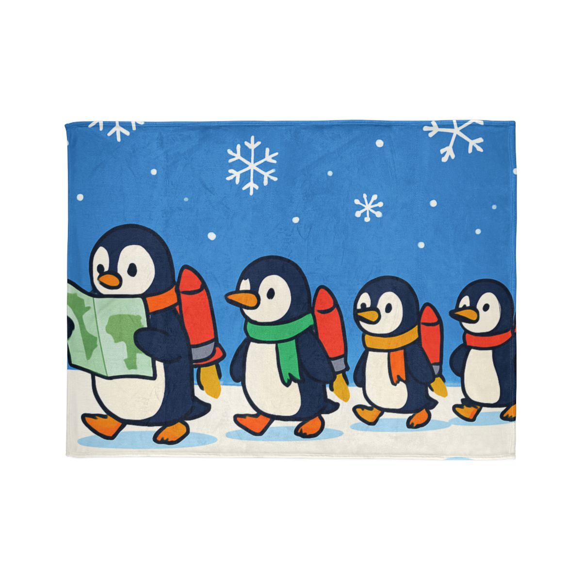 Rocket Penguin Parade personalized cozy blankets
