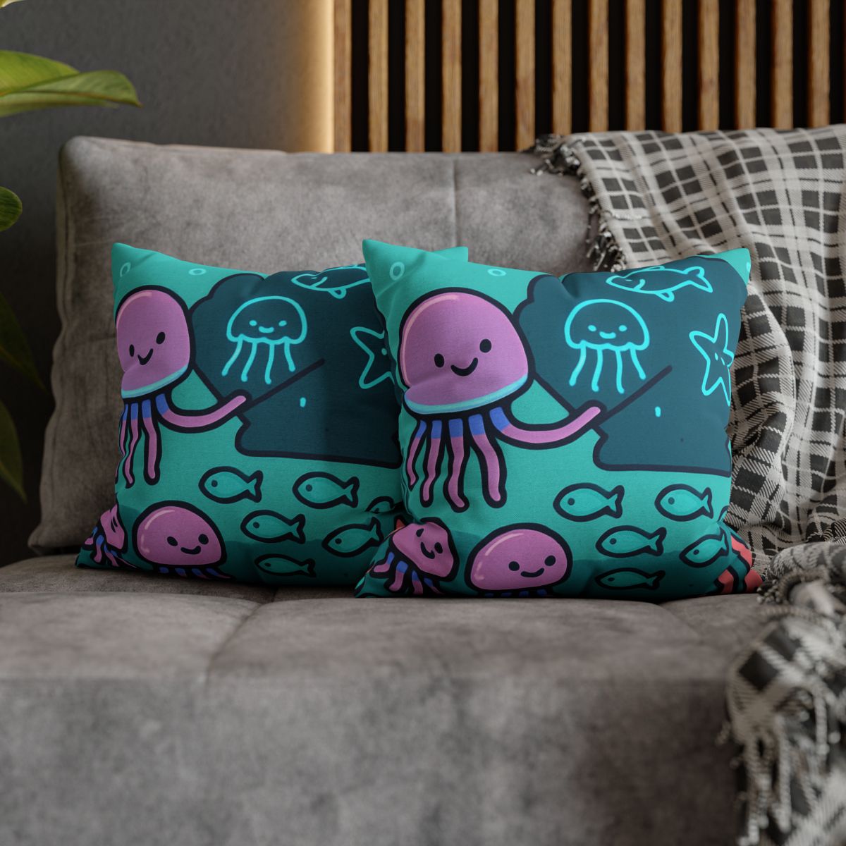 Bioluminescent Reef School With Glow Jellyfish custom pillow cases