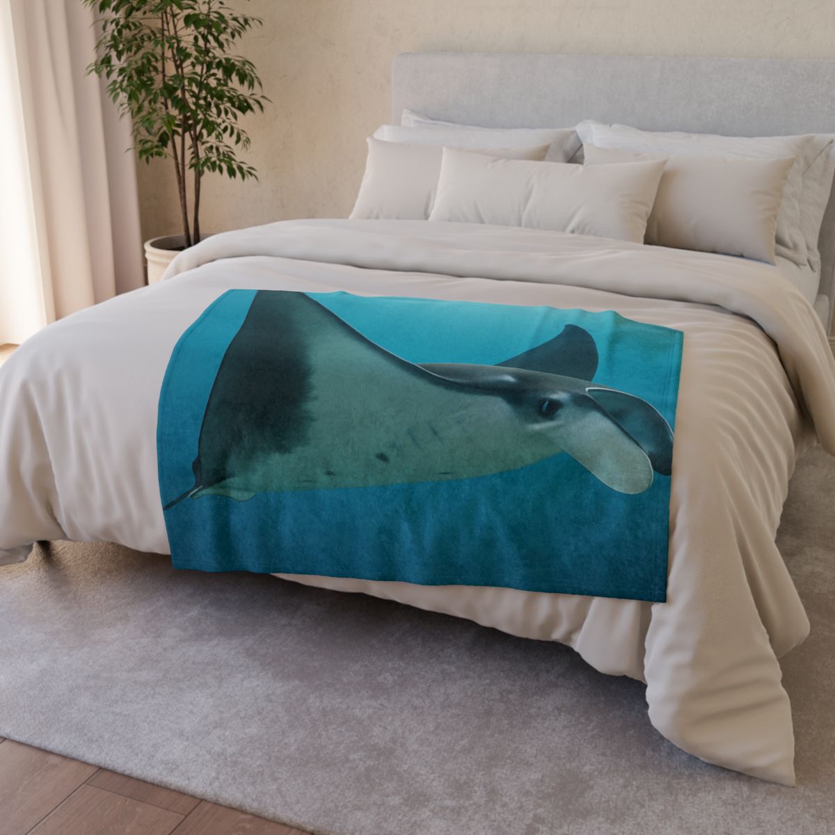 Tidal Wings Reef Manta Ray stylish throw blankets