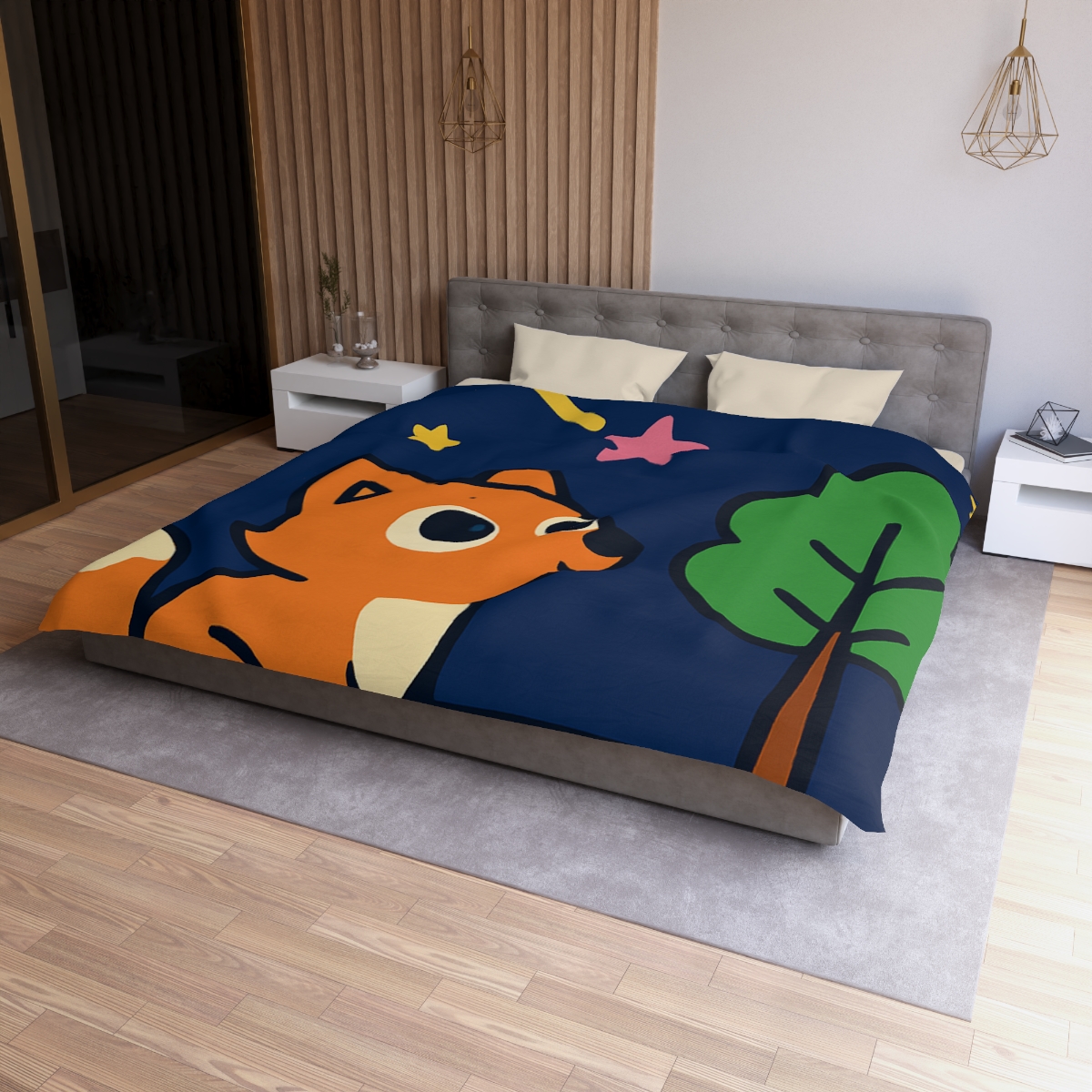Cosmic Forest Fox And The Shooting Stars soft comforter duvets