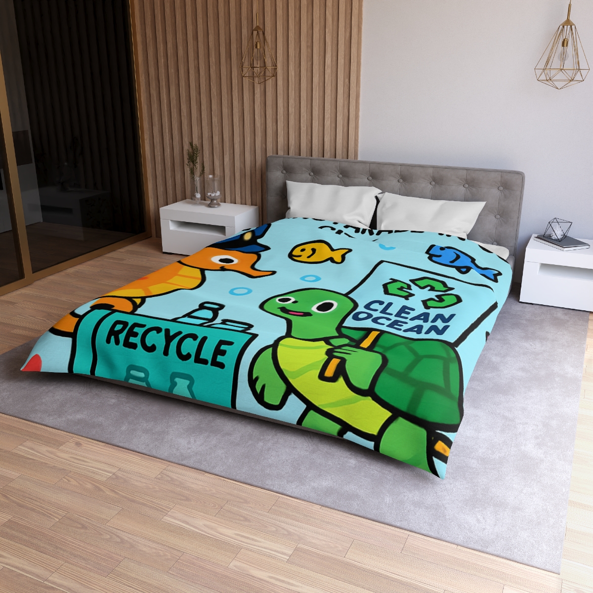 Coral City Recycling Parade With Captain Seahorse personalized bedding duvets