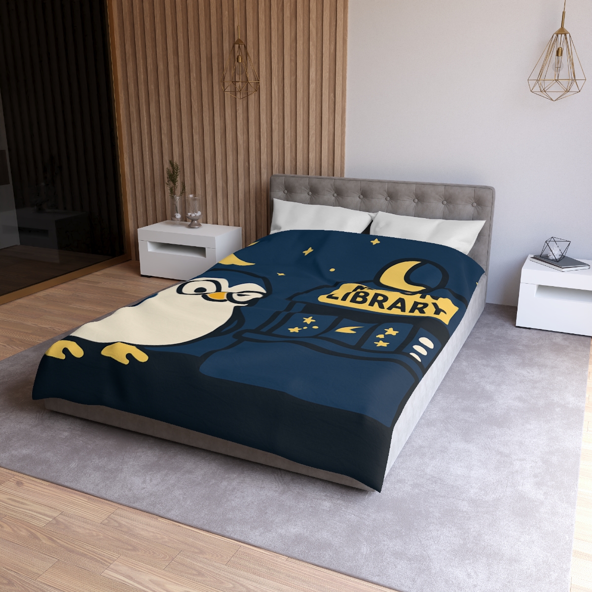 Moonlight Library Run By A Wise Penguin Astronomer stylish duvet covers