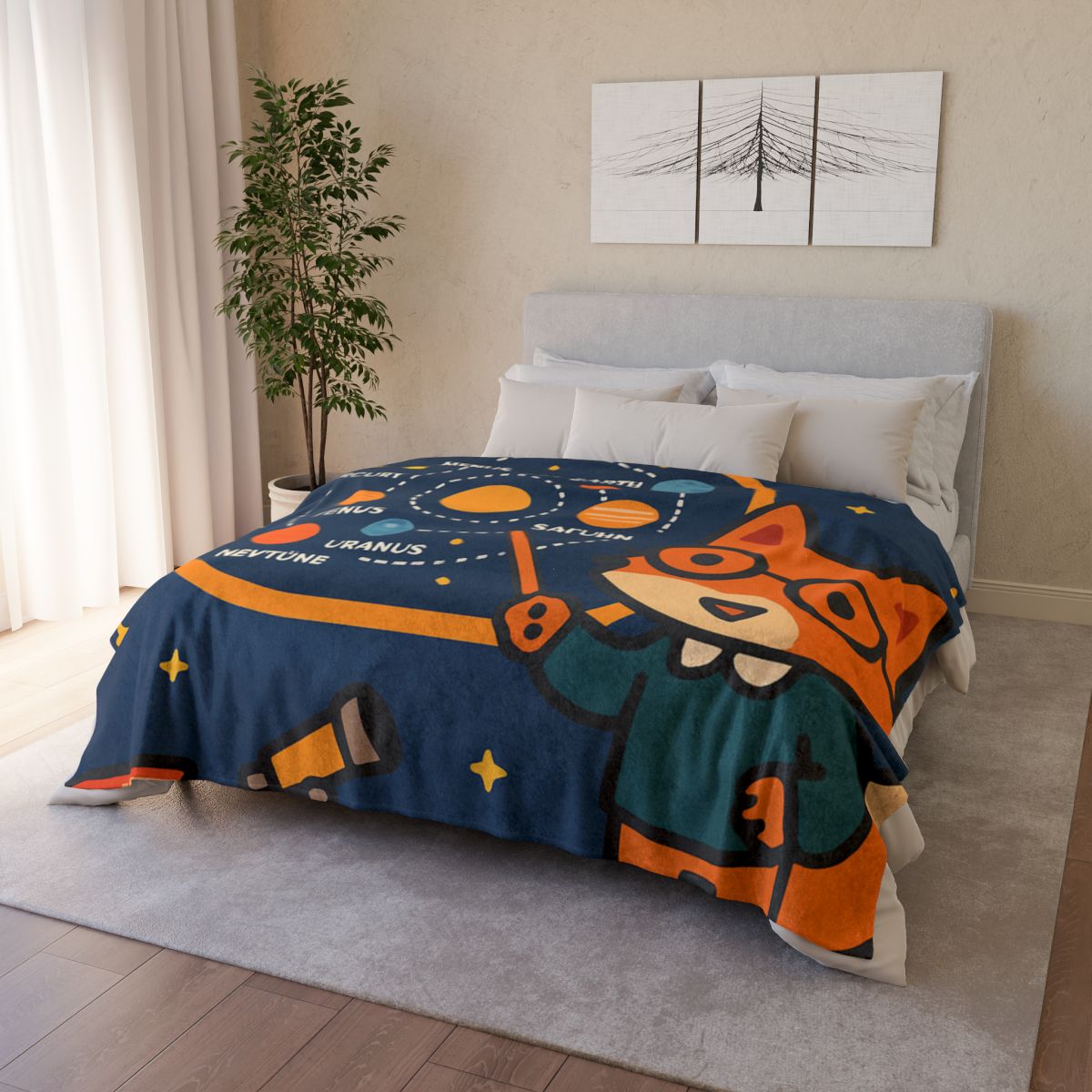 Comet Classroom With Star Map Fox personalized cozy blankets