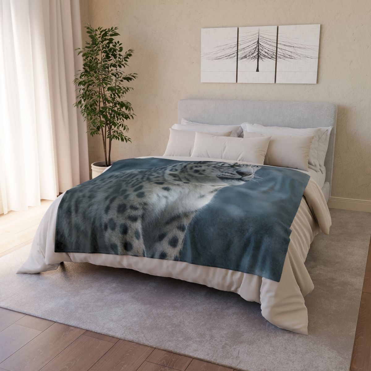 Crest Of Silence Snow Leopard designer printed blankets