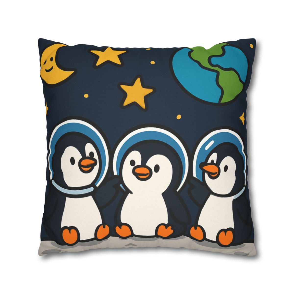 Stargazing Penguins On The Moon designer print pillow cases